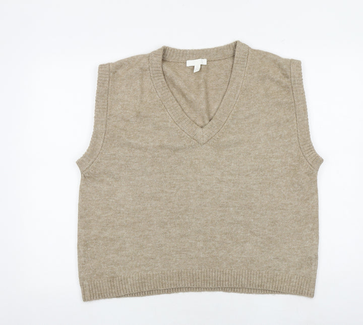 H&M Womens Brown V-Neck Polyester Vest Jumper Size S