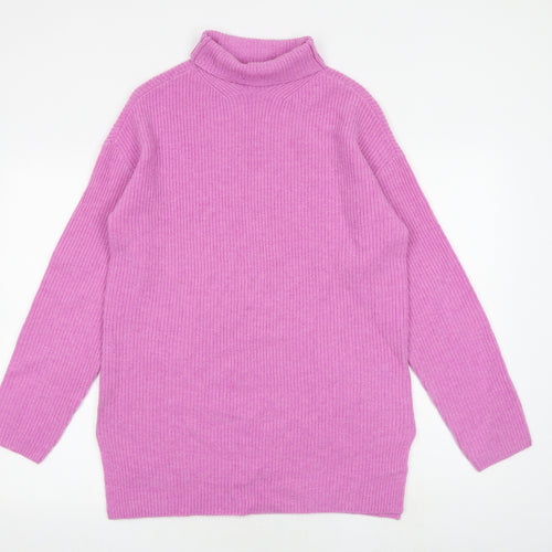Marks and Spencer Womens Pink Roll Neck 100% Merino Wool Pullover Jumper Size S