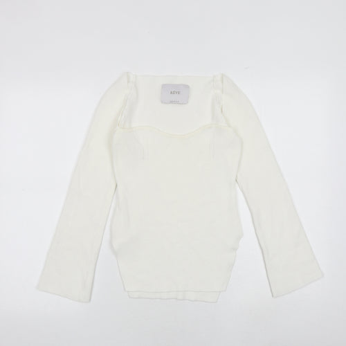 Reve Womens White Polyester Basic Blouse Size M Sweetheart - Ribbed