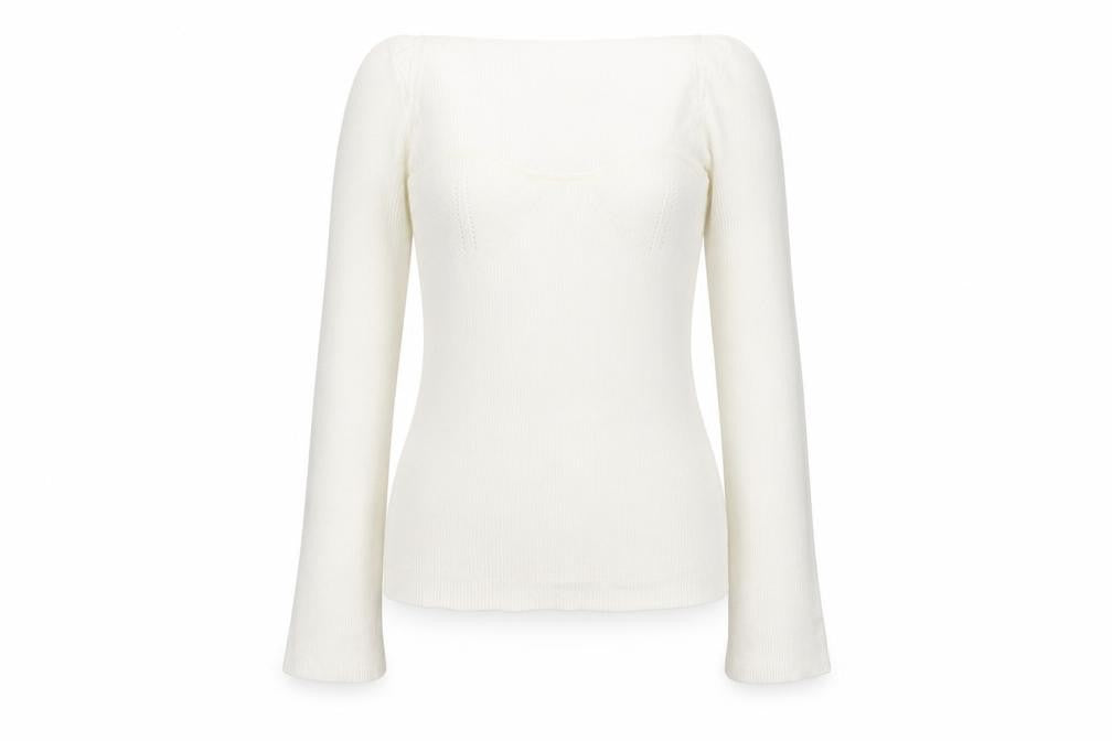 Front view of Reve women’s white polyester basic blouse, size M, sweetheart - ribbed