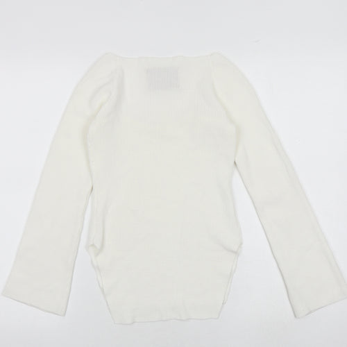 Reve Womens White Polyester Basic Blouse Size M Sweetheart - Ribbed