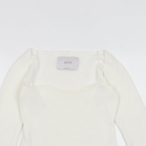 Reve Womens White Polyester Basic Blouse Size M Sweetheart - Ribbed