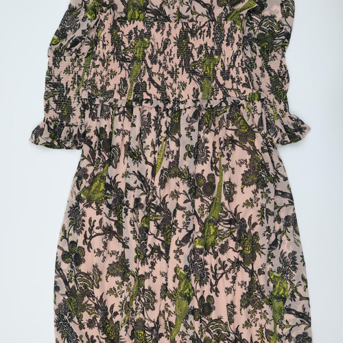 ASOS Womens Pink Geometric Polyester Trapeze & Swing Size 16 Boat Neck Pullover - Bird pattern
