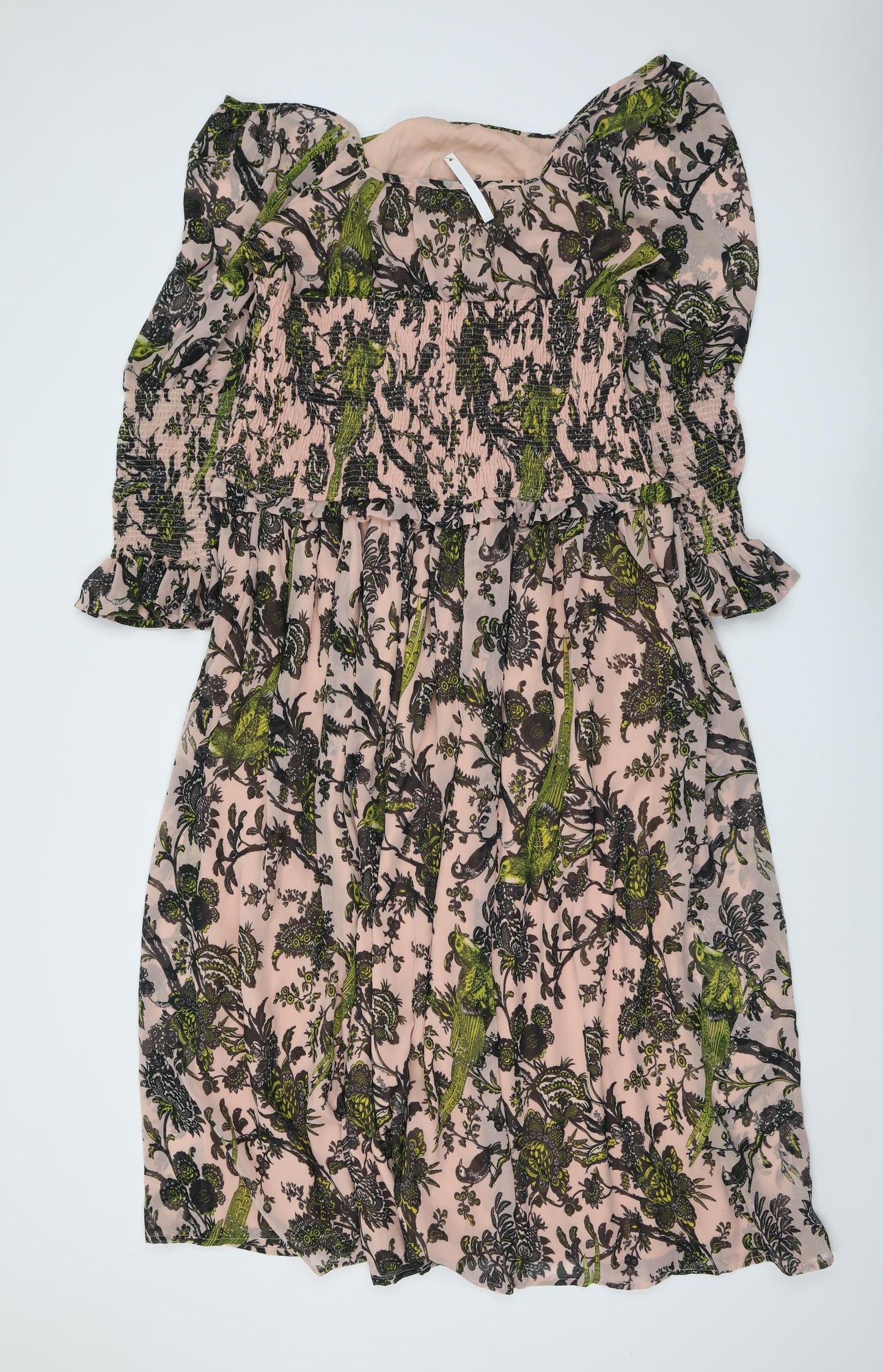 ASOS Womens Pink Geometric Polyester Trapeze & Swing Size 16 Boat Neck Pullover - Bird pattern