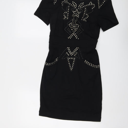 Miso Womens Black Viscose A-Line Size 8 Round Neck Zip