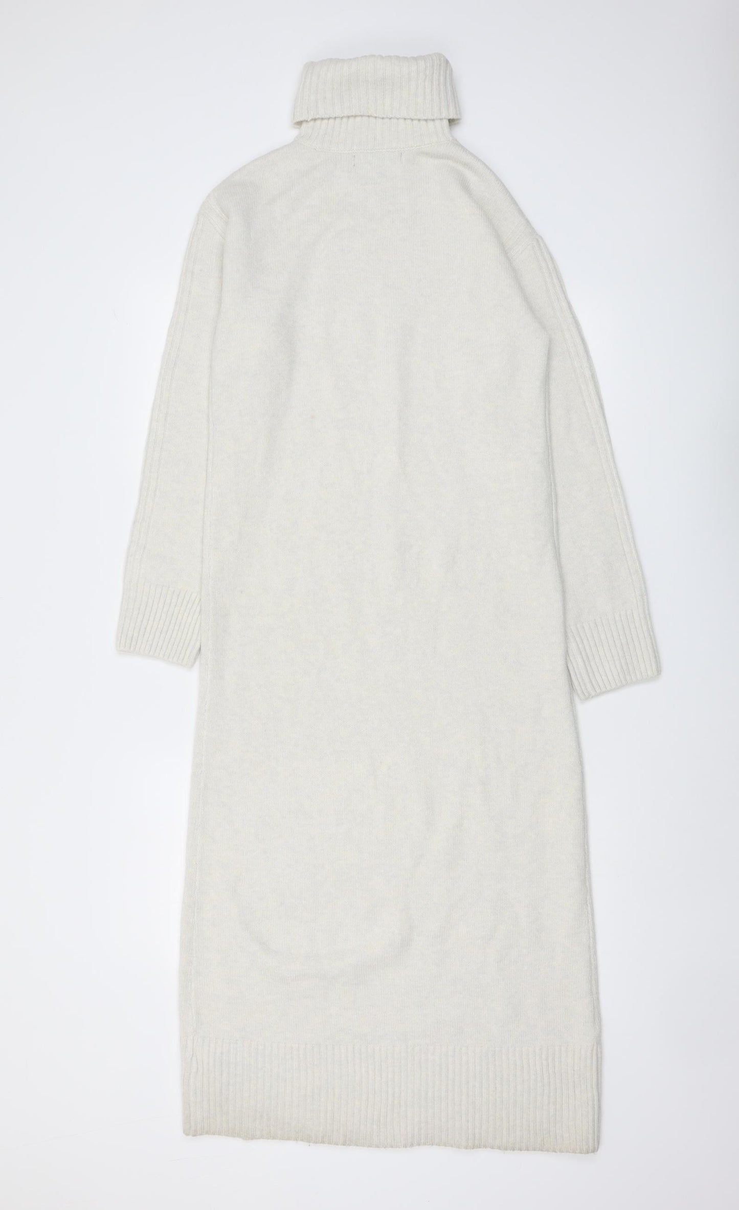 Marks and Spencer Womens Ivory Polyester Jumper Dress Size XS Roll Neck Pullover
