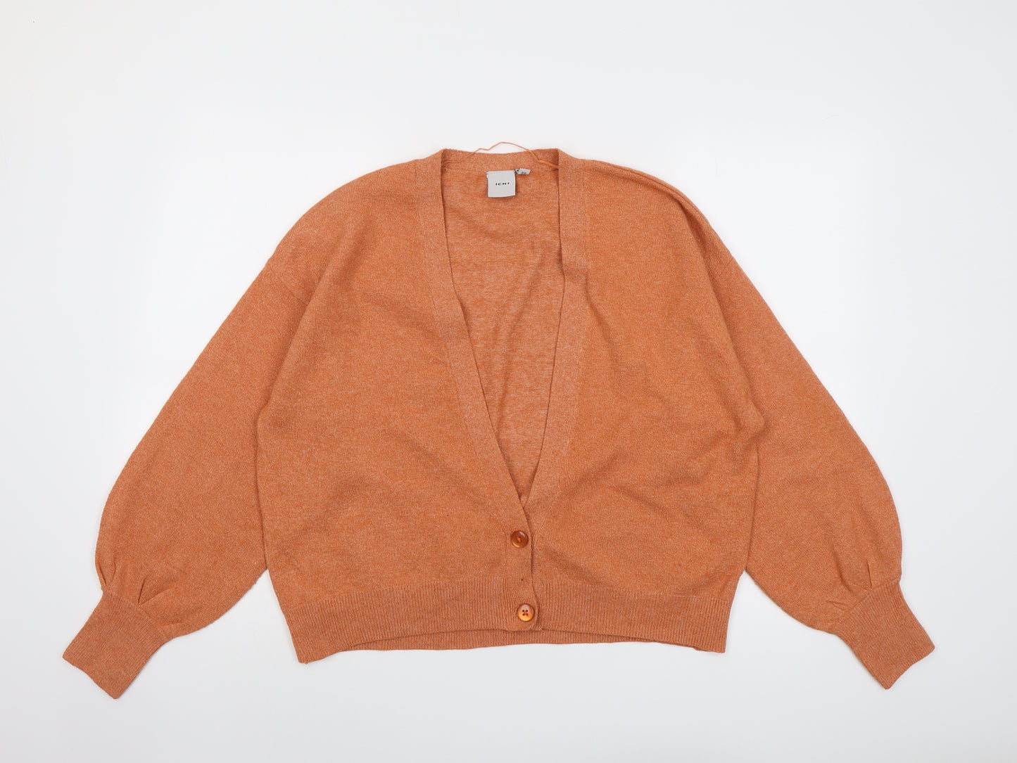 ICHI Womens Orange V-Neck Polyester Cardigan Jumper Size M