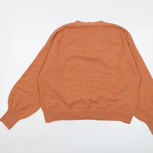 ICHI Womens Orange V-Neck Polyester Cardigan Jumper Size M