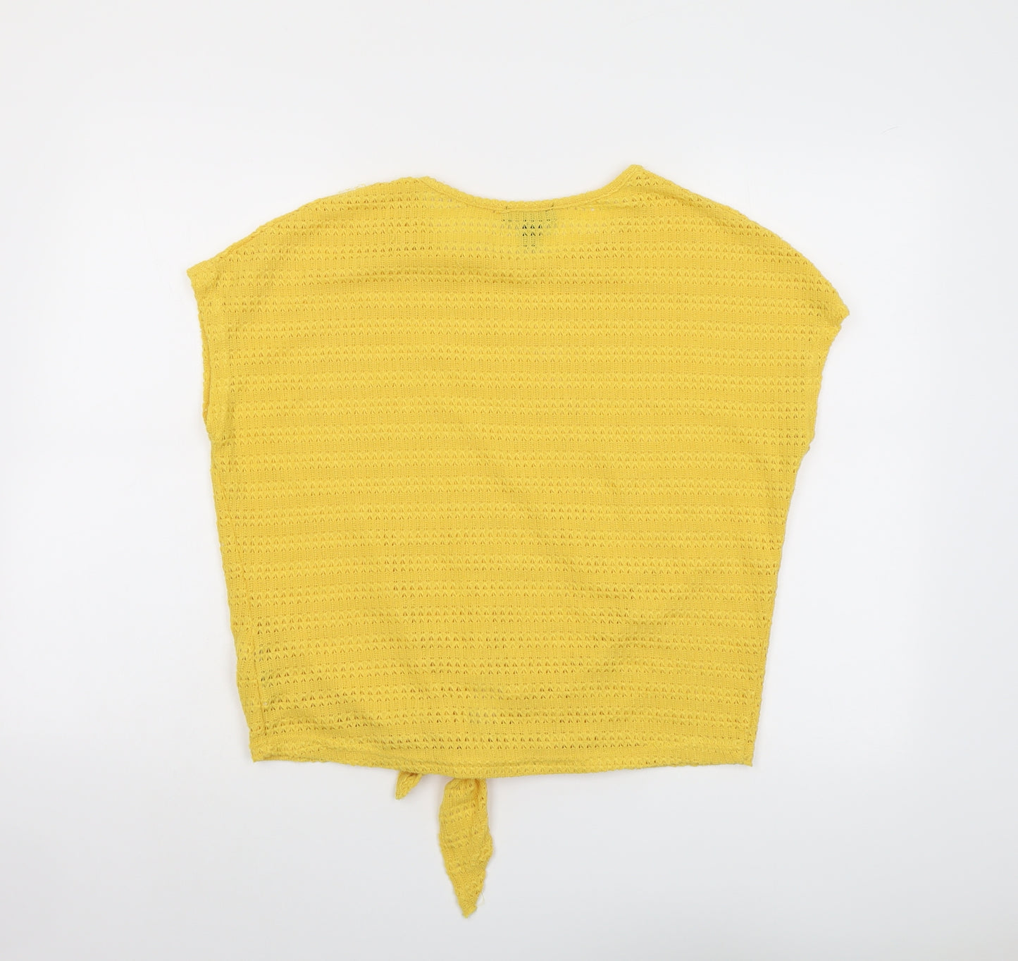 New Look Womens Yellow Polyester Basic Blouse Size S Round Neck - Textured Tie Front