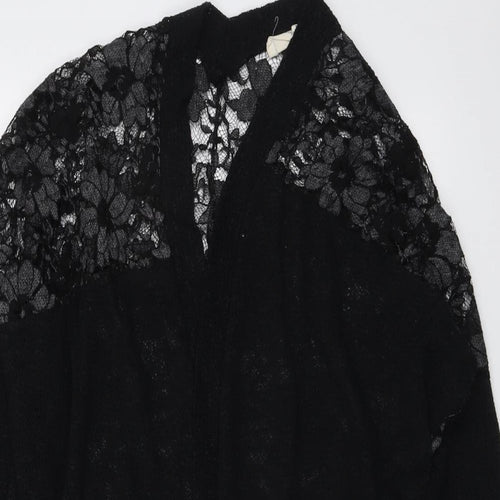 Paris and Needles Womens Black V-Neck Polyester Cardigan Jumper Size XS - Lace Overlay