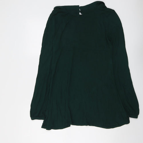 Topshop Womens Green Viscose Trapeze & Swing Size 12 Collared Button