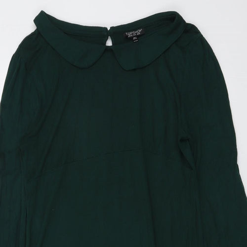 Topshop Womens Green Viscose Trapeze & Swing Size 12 Collared Button
