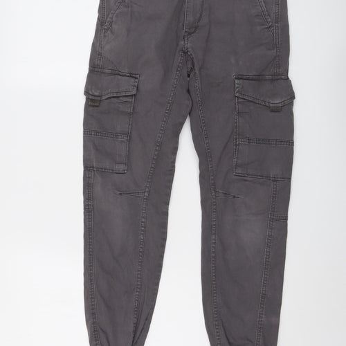 JACK & JONES Mens Grey Cotton Cargo Trousers Size 27 in L30 in Regular Button