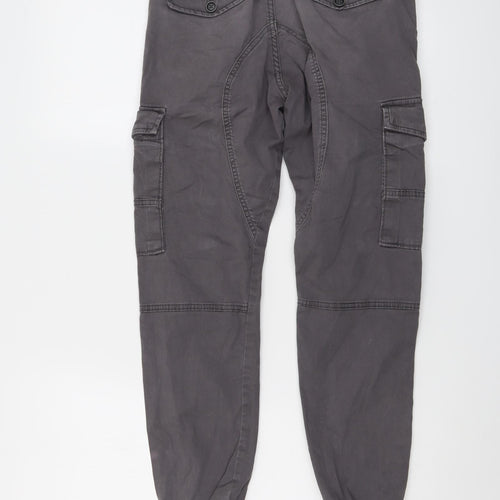 JACK & JONES Mens Grey Cotton Cargo Trousers Size 27 in L30 in Regular Button