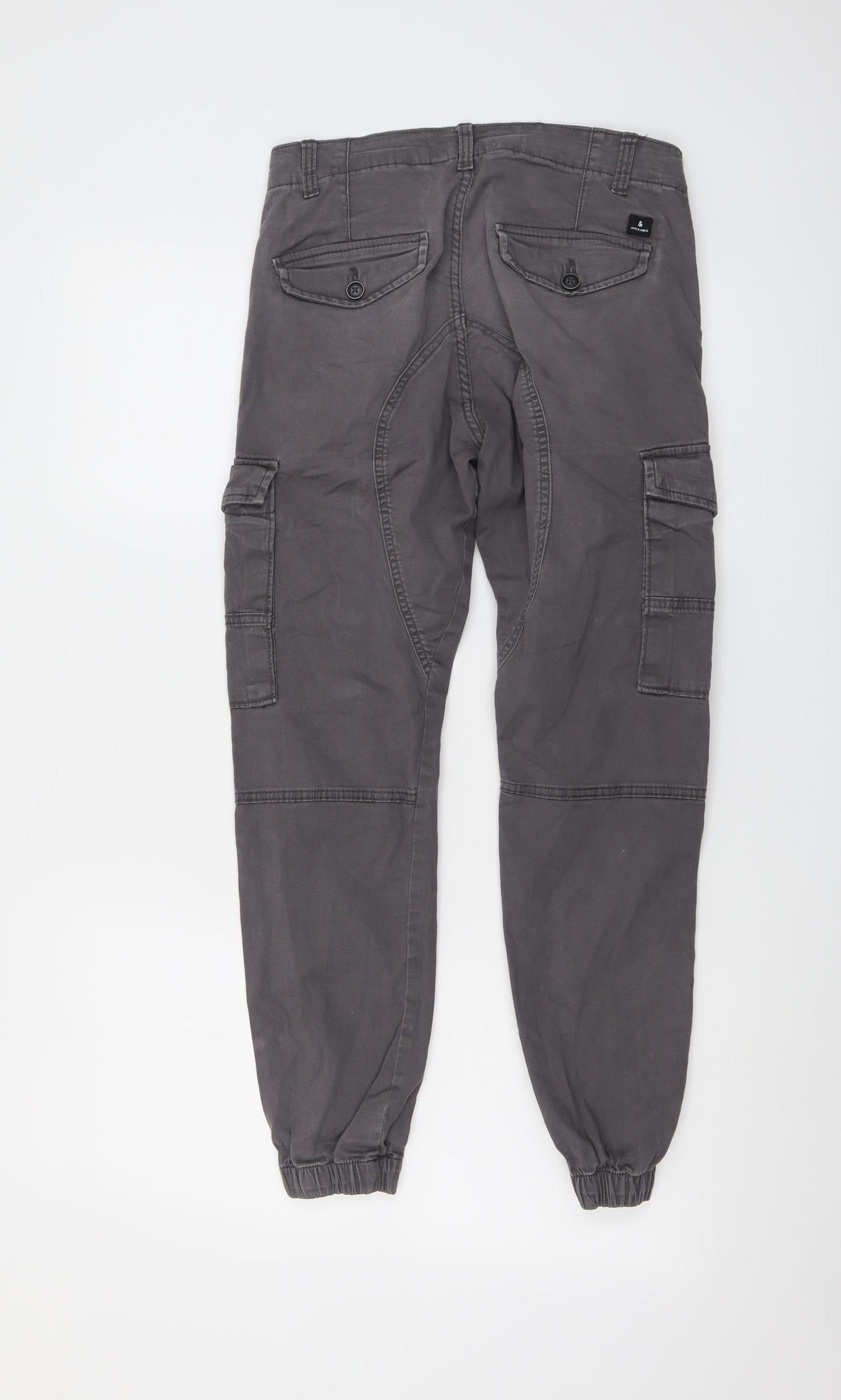 JACK & JONES Mens Grey Cotton Cargo Trousers Size 27 in L30 in Regular Button