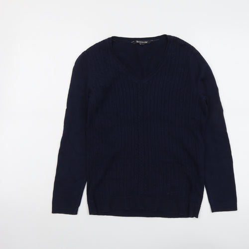 Bonmarché Womens Blue V-Neck Cotton Pullover Jumper Size 8