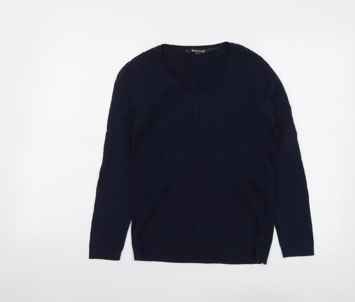 Bonmarché Womens Blue V-Neck Cotton Pullover Jumper Size 8