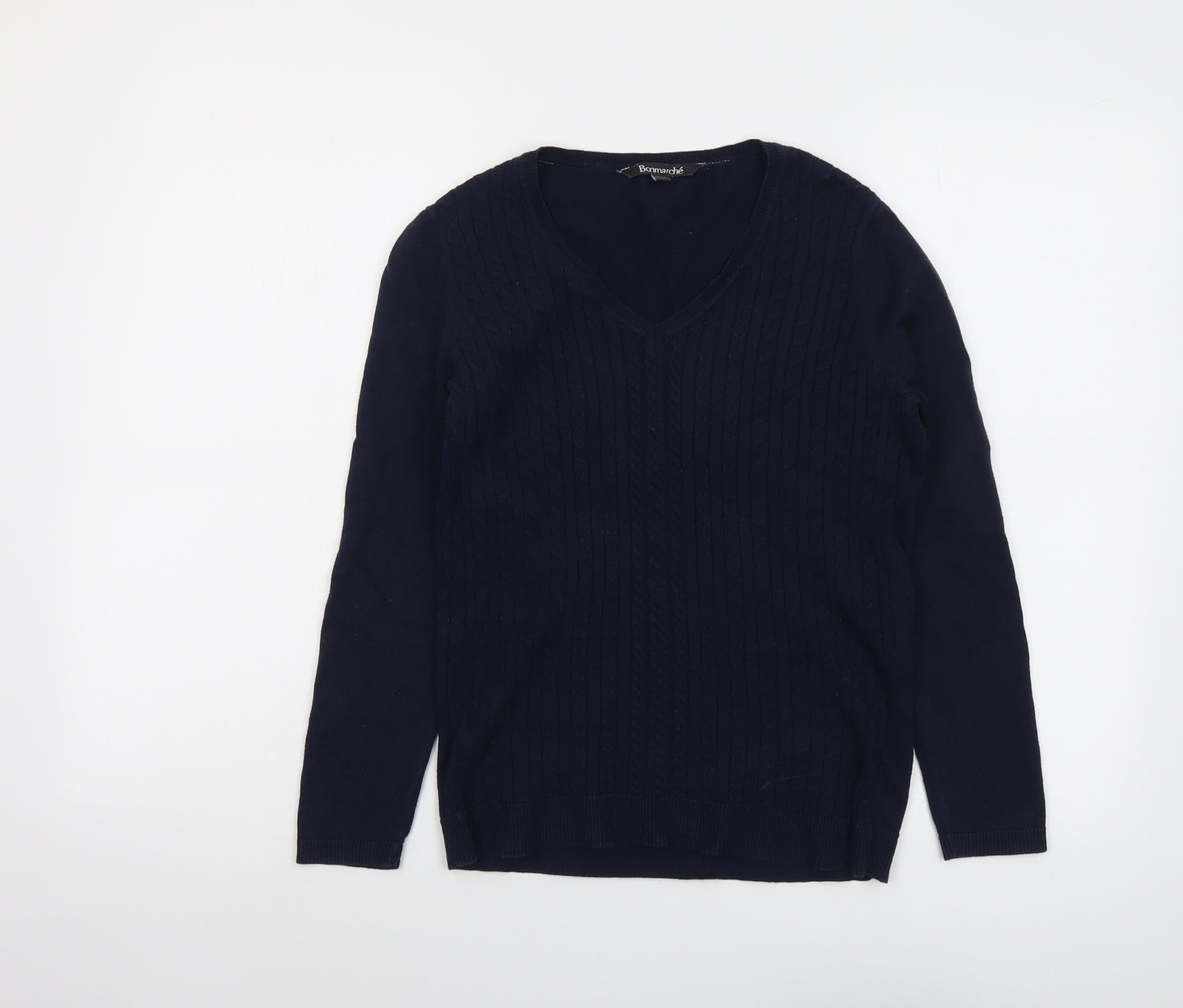 Bonmarché Womens Blue V-Neck Cotton Pullover Jumper Size 8