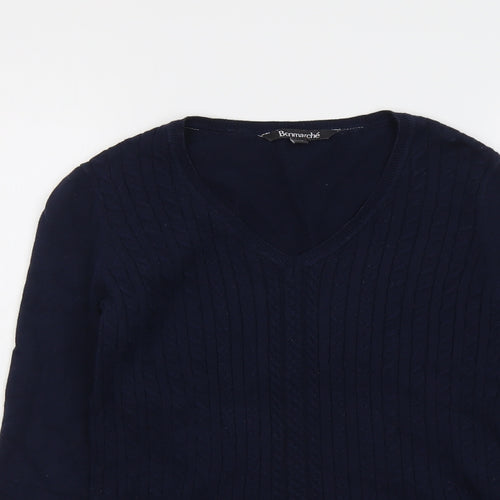Bonmarché Womens Blue V-Neck Cotton Pullover Jumper Size 8