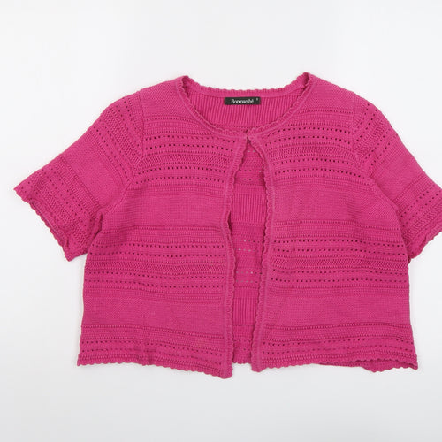 Bonmarché Womens Pink Round Neck Cotton Cardigan Jumper Size S