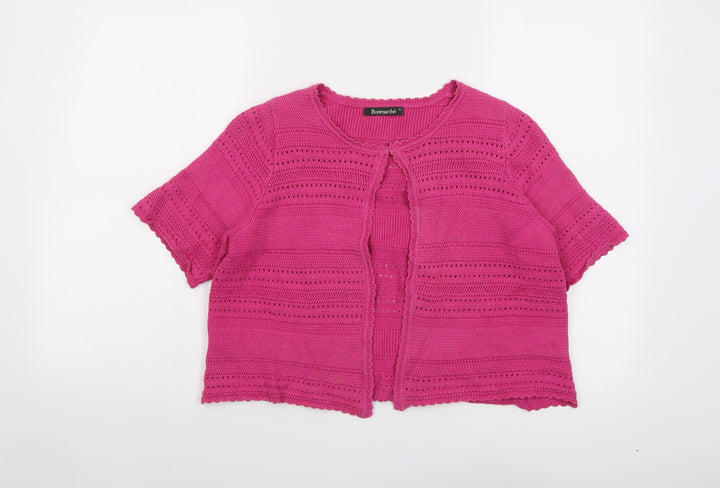 Bonmarché Womens Pink Round Neck Cotton Cardigan Jumper Size S