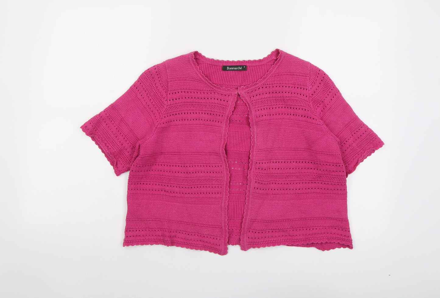 Bonmarché Womens Pink Round Neck Cotton Cardigan Jumper Size S