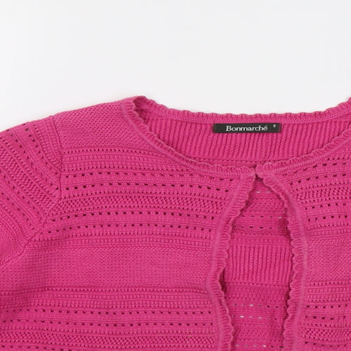 Bonmarché Womens Pink Round Neck Cotton Cardigan Jumper Size S