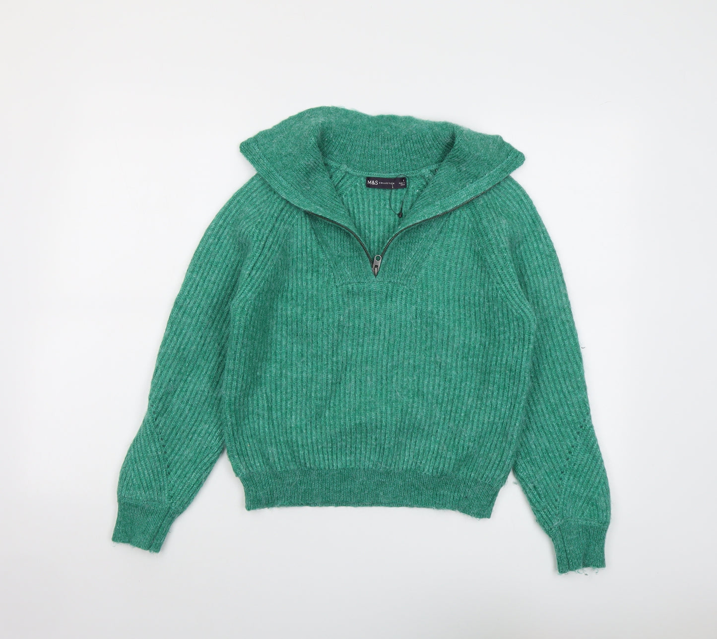 Marks and Spencer Womens Green Collared Acrylic Henley Jumper Size S