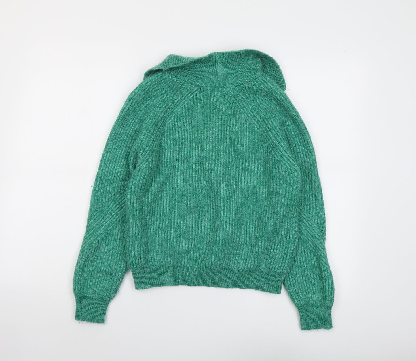 Marks and Spencer Womens Green Collared Acrylic Henley Jumper Size S
