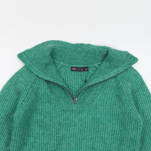 Marks and Spencer Womens Green Collared Acrylic Henley Jumper Size S