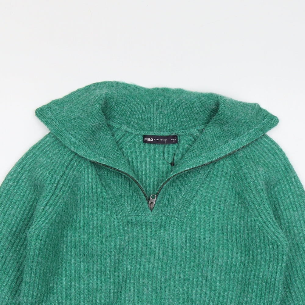 Marks and Spencer Womens Green Collared Acrylic Henley Jumper Size S