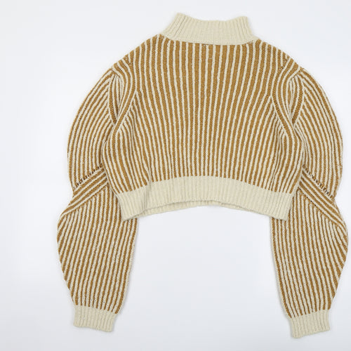 NA-KD Womens Beige High Neck Striped Acrylic Pullover Jumper Size XS