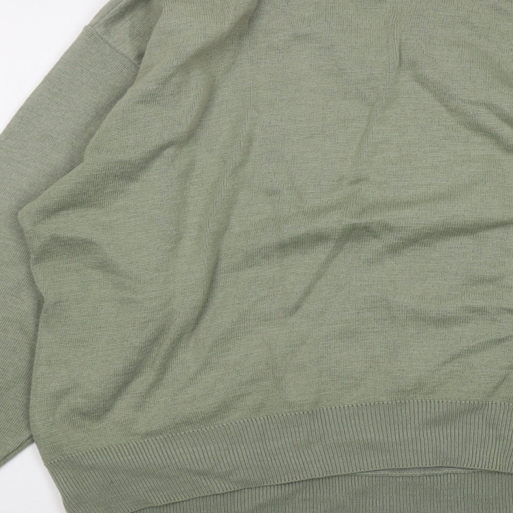 Gabicci Mens Green V-Neck Geometric Acrylic Pullover Jumper Size L Long Sleeve