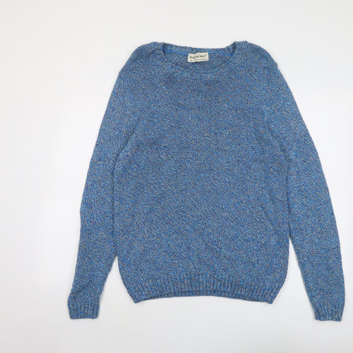Stag and Hart Mens Blue Round Neck Acrylic Pullover Jumper Size M Long Sleeve