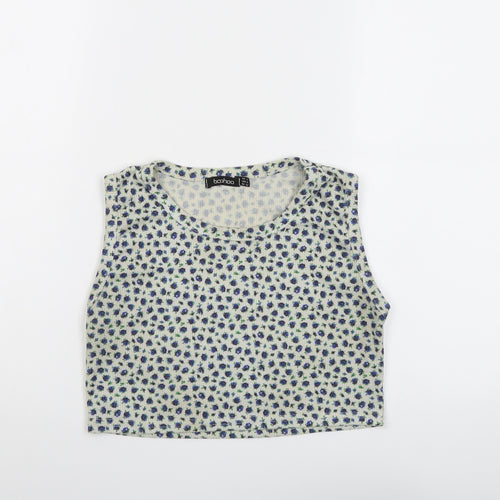 Boohoo Womens Beige Floral Polyester Cropped Tank Size 14 Round Neck