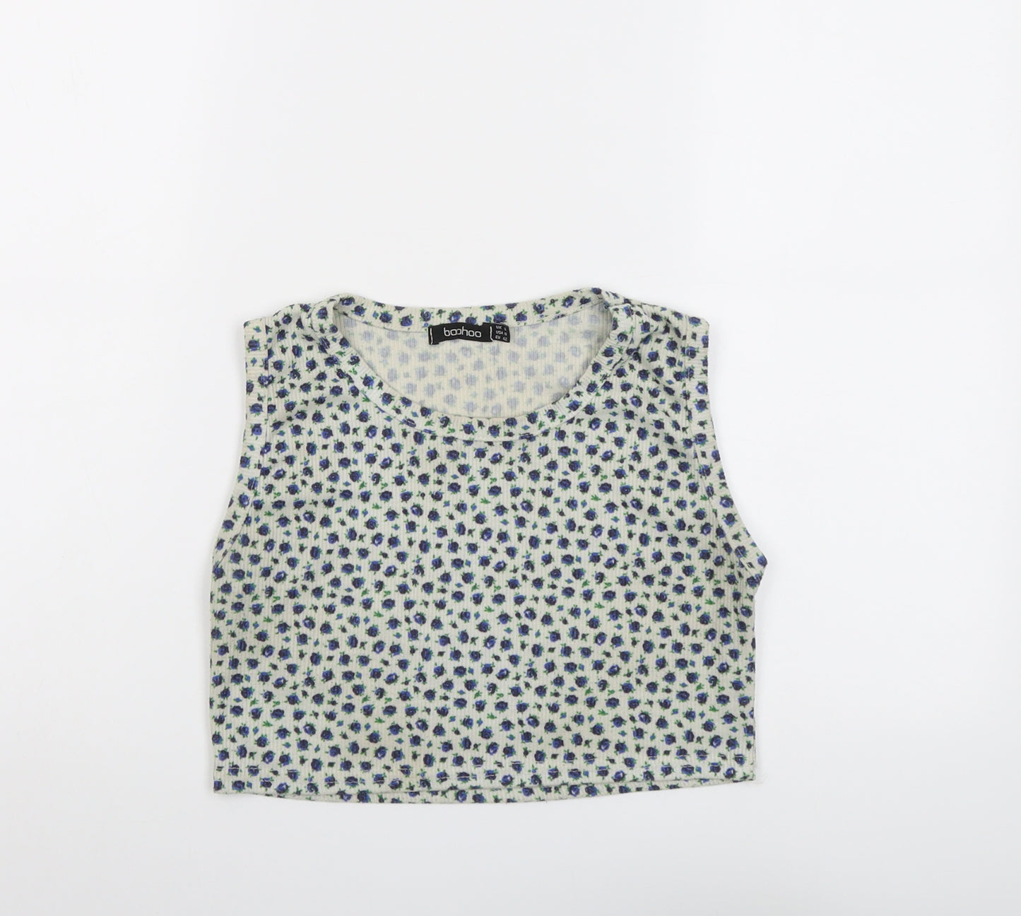 Boohoo Womens Beige Floral Polyester Cropped Tank Size 14 Round Neck
