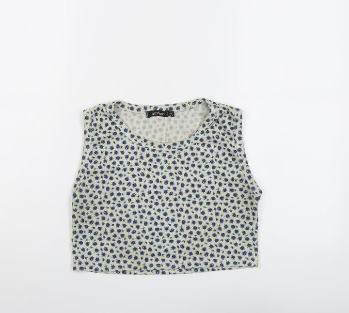 Boohoo Womens Beige Floral Polyester Cropped Tank Size 14 Round Neck