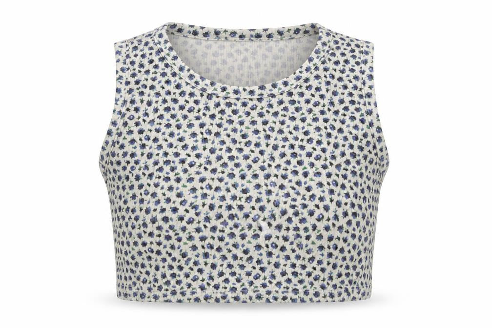 Boohoo Womens Beige Floral Polyester Cropped Tank Size 14 Round Neck