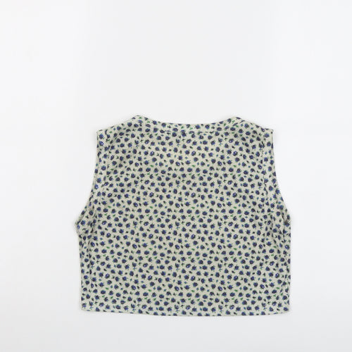 Boohoo Womens Beige Floral Polyester Cropped Tank Size 14 Round Neck
