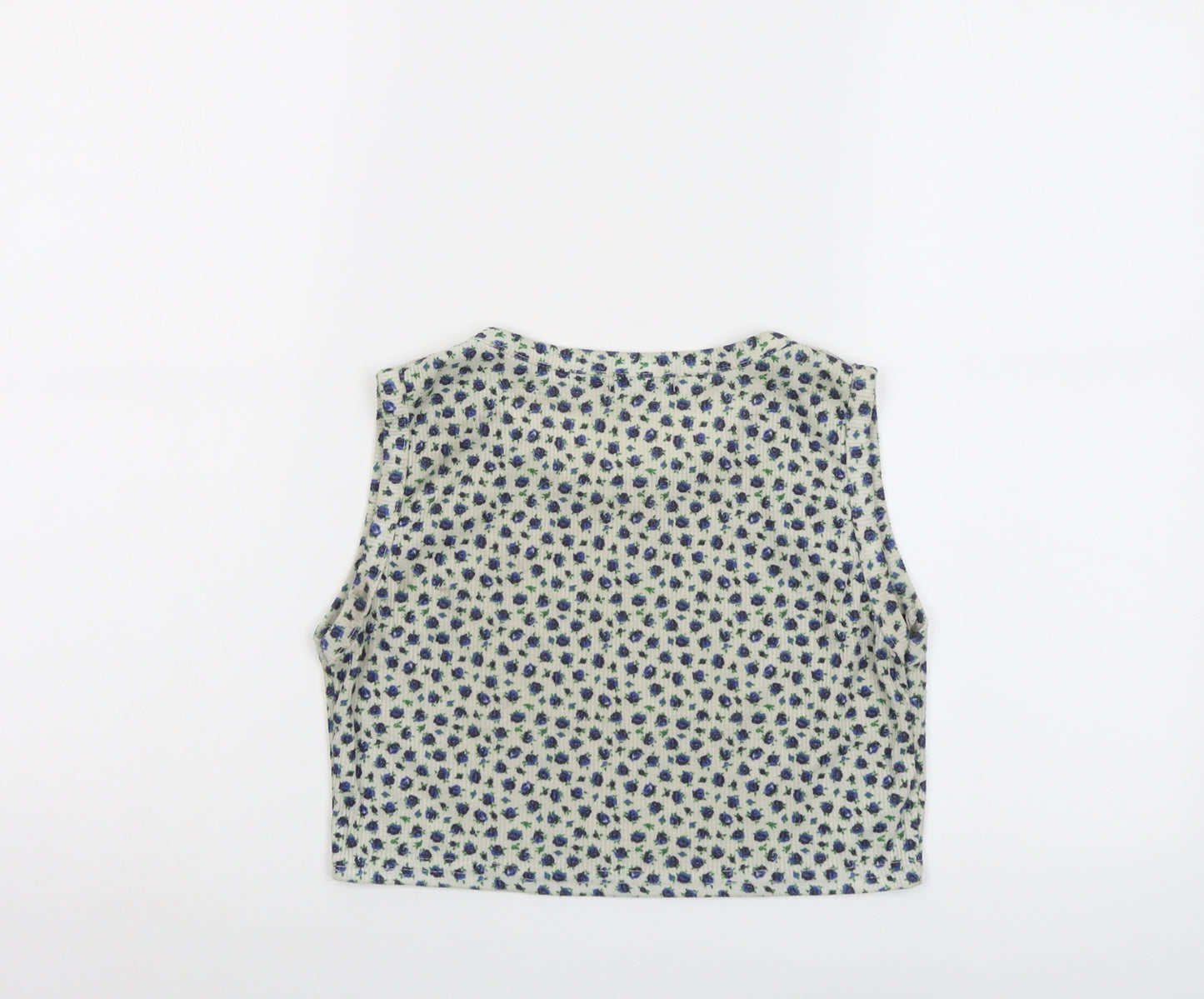 Boohoo Womens Beige Floral Polyester Cropped Tank Size 14 Round Neck