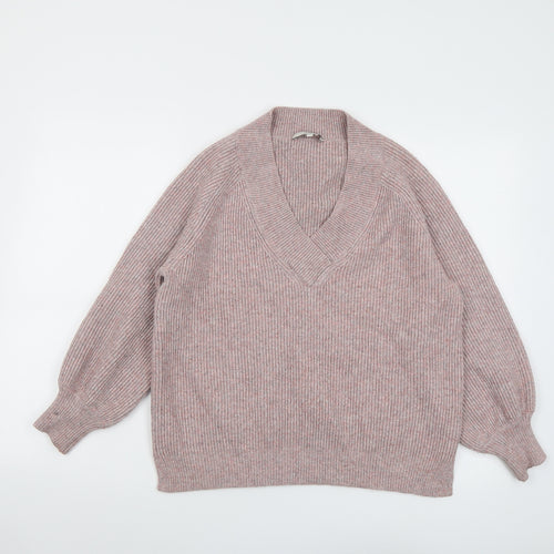 NEXT Womens Pink V-Neck Viscose Pullover Jumper Size L