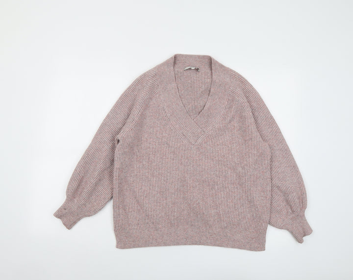NEXT Womens Pink V-Neck Viscose Pullover Jumper Size L