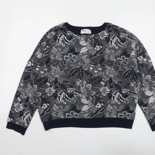 Zara Womens Blue Round Neck Floral Polyester Pullover Jumper Size M