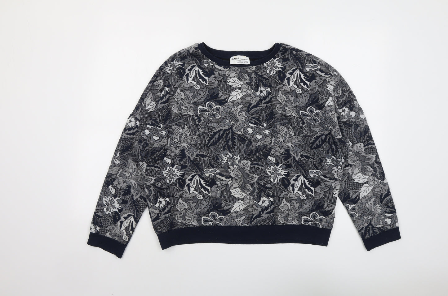 Zara Womens Blue Round Neck Floral Polyester Pullover Jumper Size M