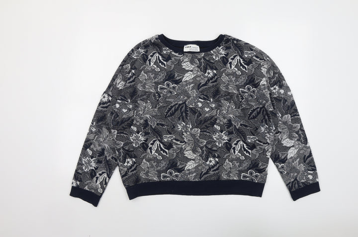 Zara Womens Blue Round Neck Floral Polyester Pullover Jumper Size M