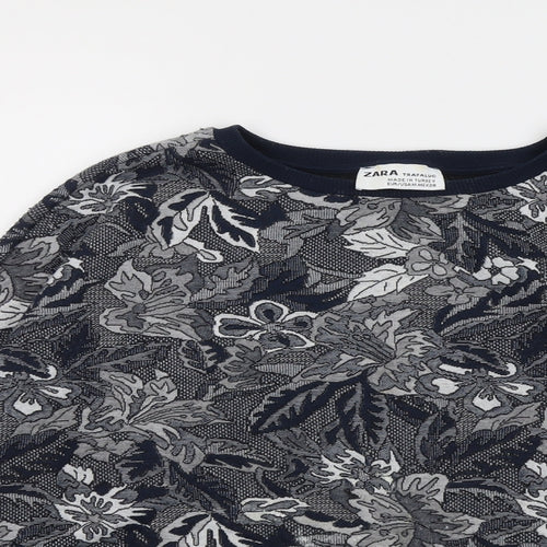 Zara Womens Blue Round Neck Floral Polyester Pullover Jumper Size M