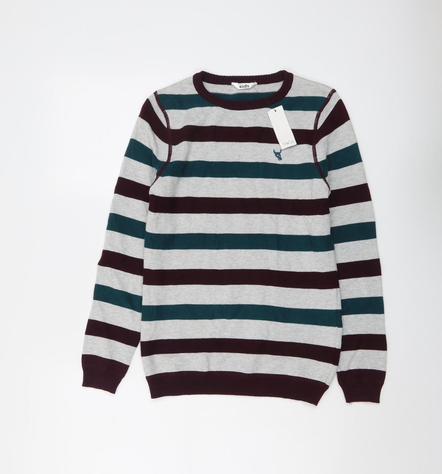M&Co Boys Multicoloured Round Neck Striped Cotton Pullover Jumper Size 11-12 Years Pullover