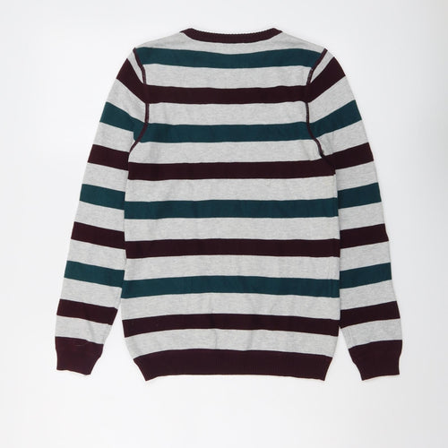 M&Co Boys Multicoloured Round Neck Striped Cotton Pullover Jumper Size 11-12 Years Pullover