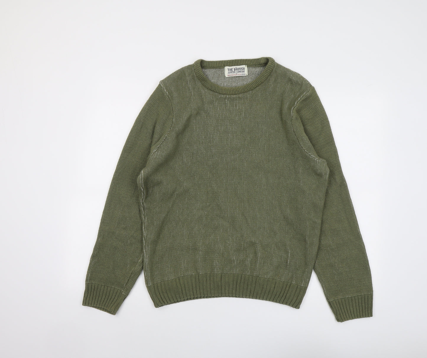 The British Jumper Company Mens Green Round Neck Cotton Pullover Jumper Size M Long Sleeve