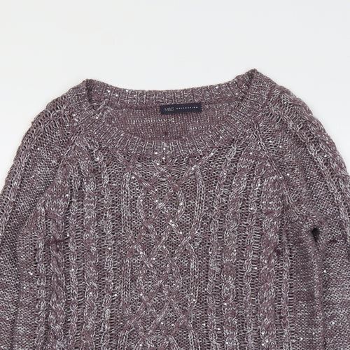 Marks and Spencer Womens Purple Round Neck Acrylic Pullover Jumper Size 12